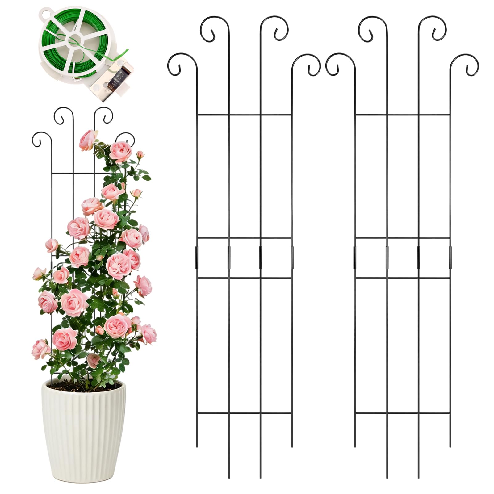 Metal Garden Trellis for Climbing Plants, 2-Pack Plant Supports with 20m Plant Tie, Indoor & Outdoor Metal Trellis for Vines, Roses, Ivy – 83 × 27 cm-image-33