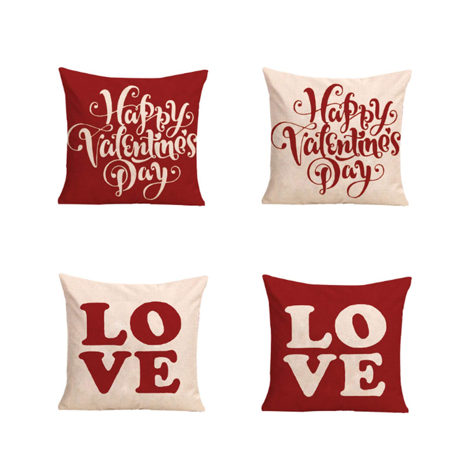 Lot de 4 coussins décoratifs pour la Saint-Valentin idée cadeau couple housses coton lin 18x18
