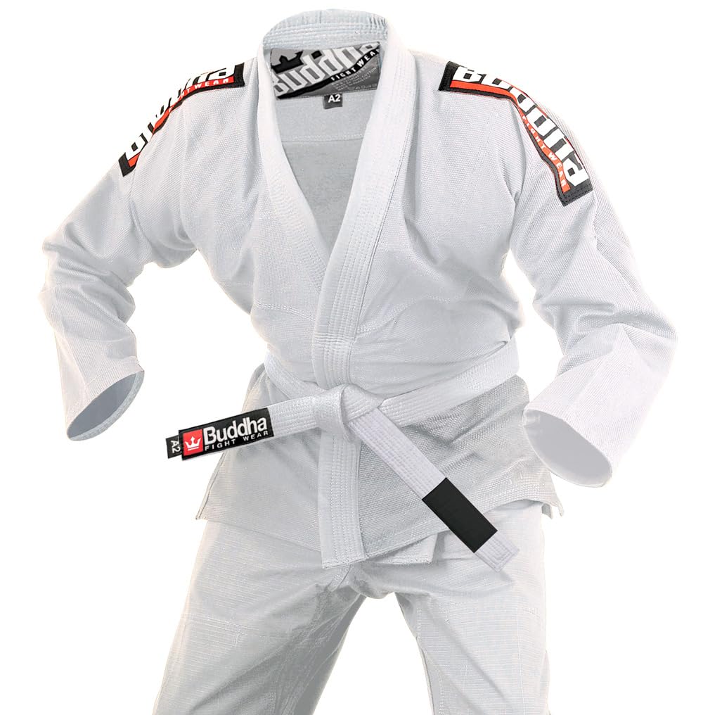 Buddha Fight Wear Kimono Premium Infinity de Jiu Jitsu Brasileño/BJJ Gi con Cinturón Blanco, Unisex Adulto
