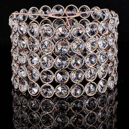 Boao Crystal Lamp Shade Ceiling Light Shade Chandelier Lampshade Fitting for Living Room Bedroom Bathroom Wedding Centerpiece Event Party, Warm White, Bulb Not Included(5.9 x 5.9 x 3.94 Inch,Gold)