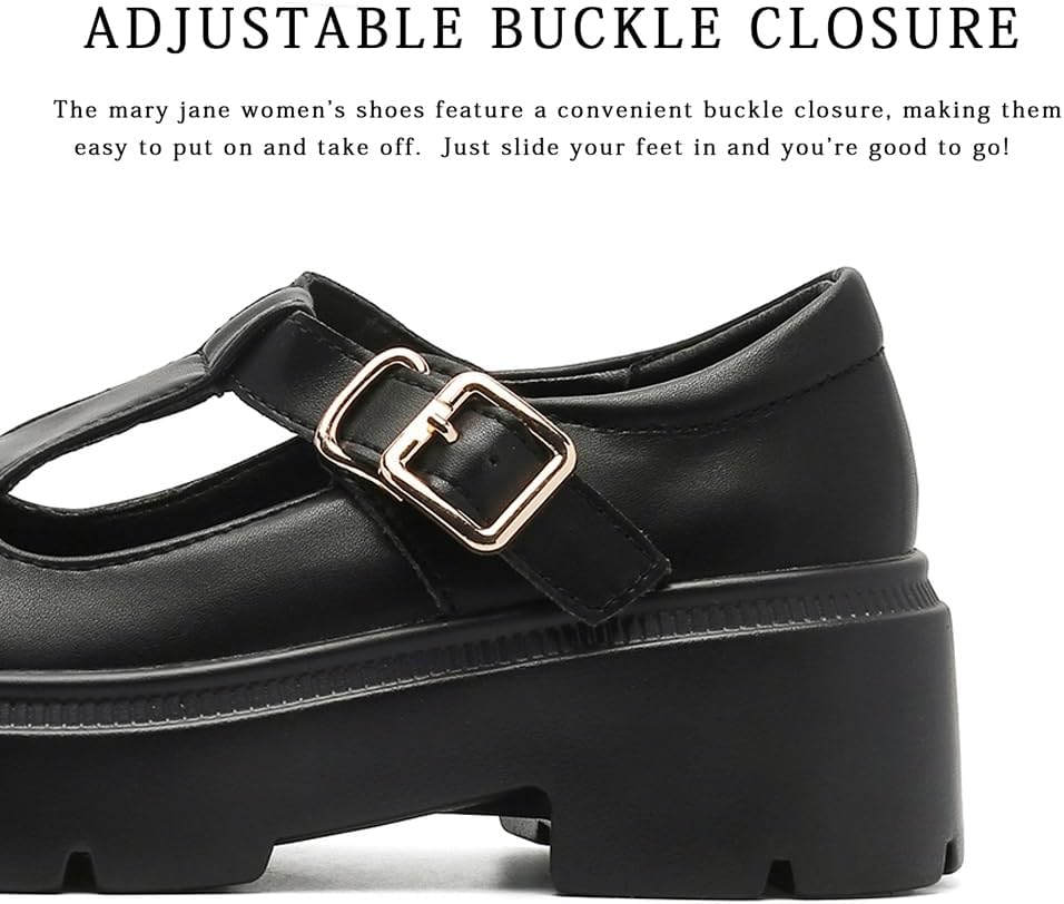 Ruiatoo Women's Mary Jane Platform Loafers - Cute Low-Heel Oxford Pumps for Work, Church, School, Dress Wedding Party Shoes (3966, Black 37) - Image 4