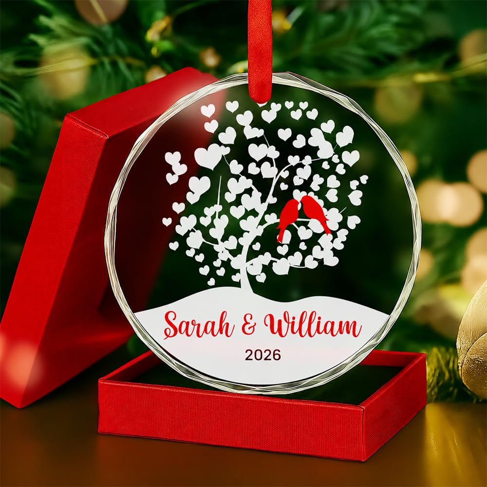 Personalized Couple Love Birds Crystal Ornament - Customized Wedding Gift for Couples, Bridal Shower Gifts, Valentine Gift for Him/Her Boyfriend Girlfriend, Newlyweds, Marriage Proposal Gifts