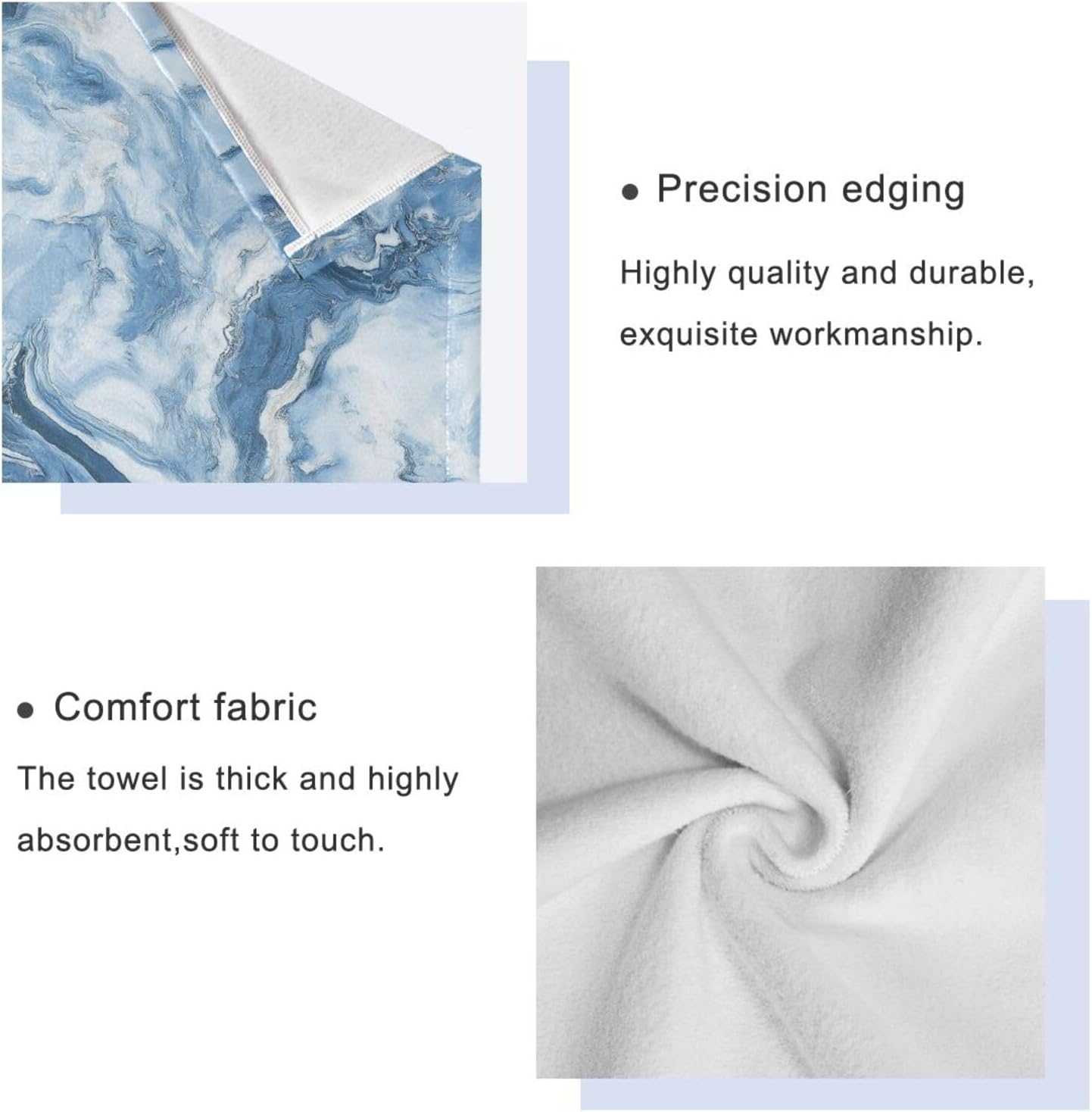 ALAZA Blue White Marble Towel Bathroom Set, 3-Piece Towel Set, 1 Bath Towel, 1 Hand Towel, 1 Washcloth,Soft Absorbent Towel for Home Kitchen Gym Beach