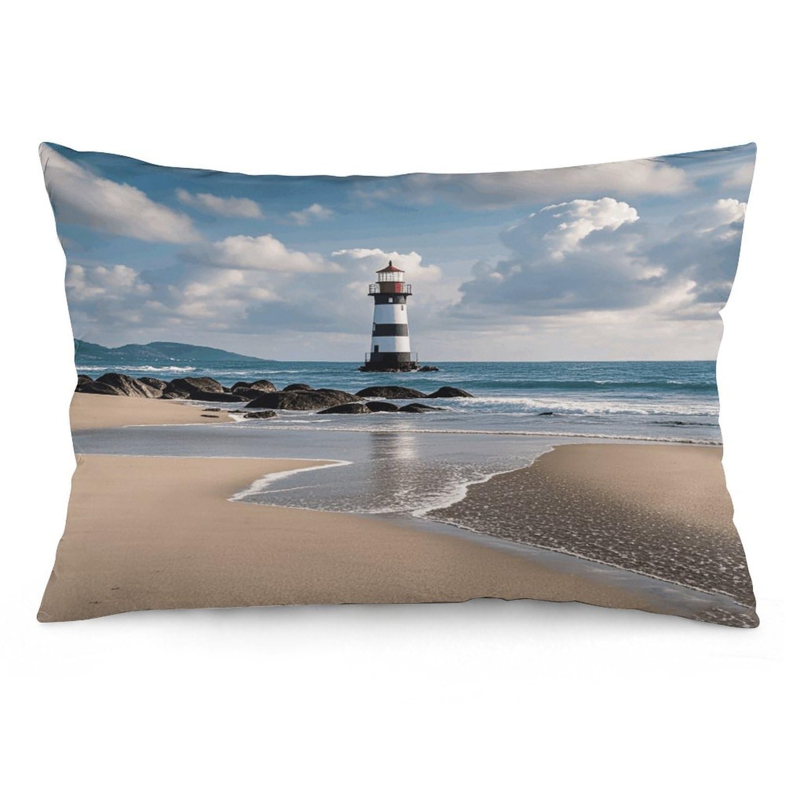 Sea Lighthouse Sandbeach Throw Pillow Cover Soft Pillow Case Decorative Lumbar Pillow Cover Cozy Throw Pillowcase Polyester Rectangular Cushion Case Decor for Couch Sofa Bed
