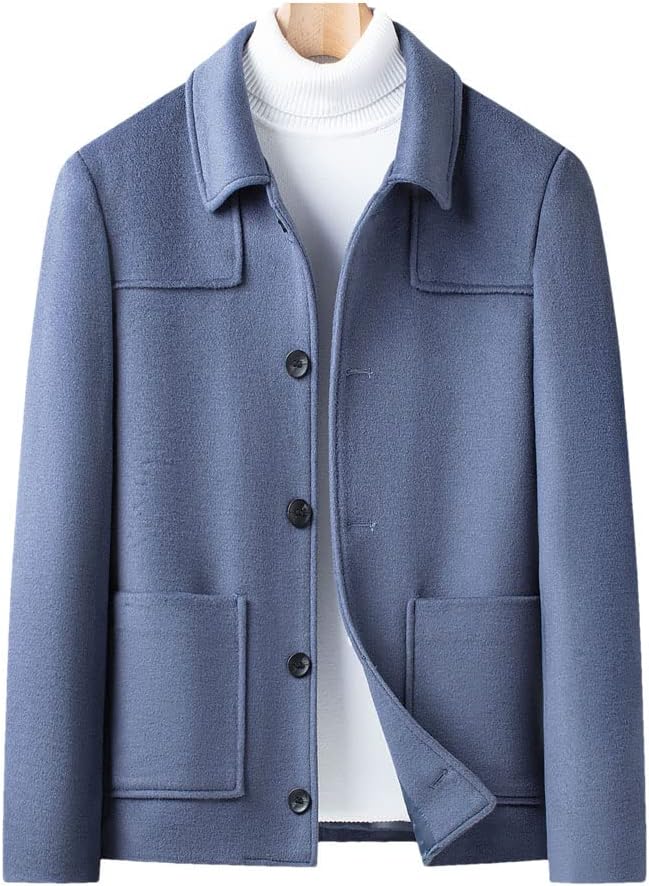 Wool Blend Coat Men Up Office Wear Jacket Winter Casual Outerwear Woolen Overcoat