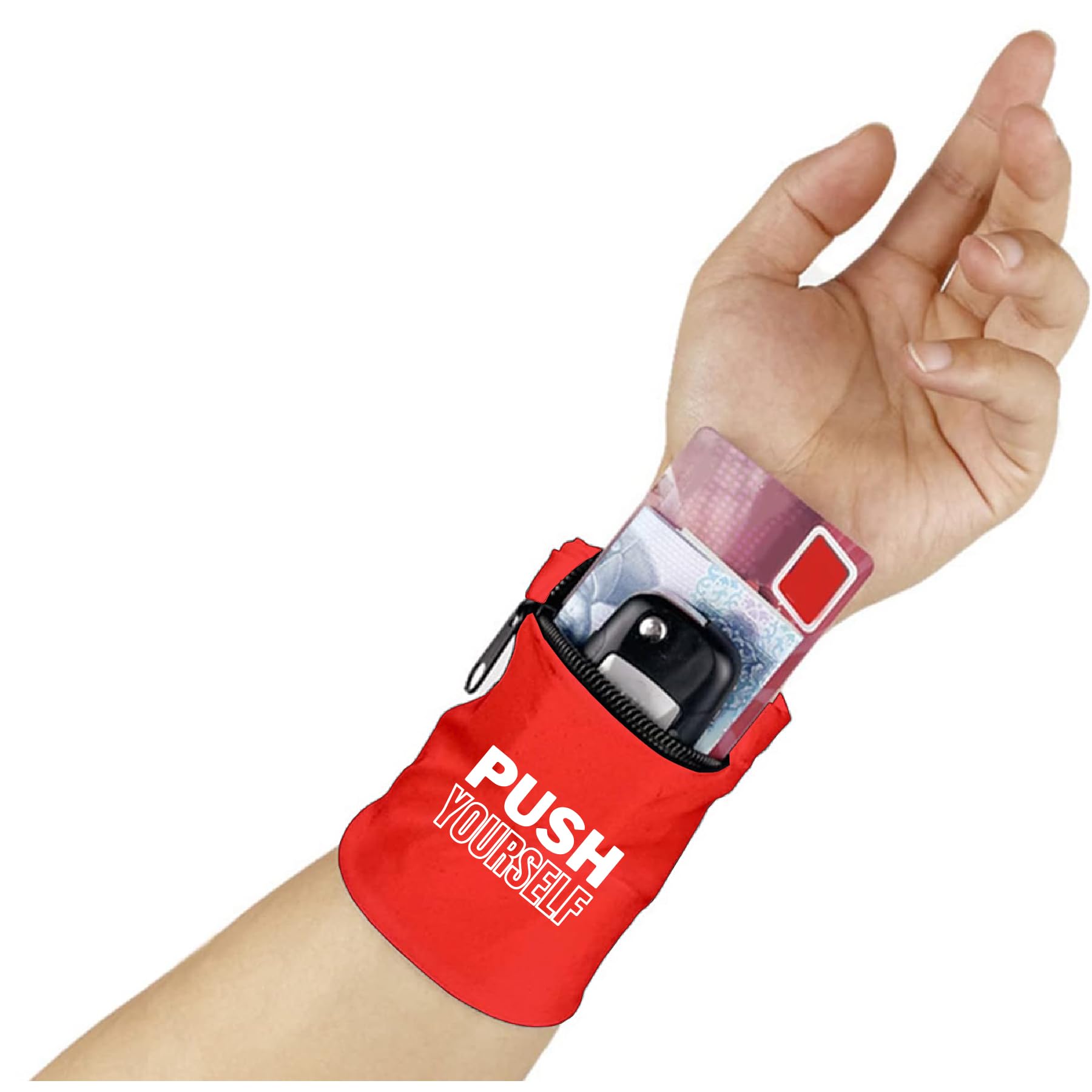 95MILES GARMENTS Red Push Yourself Printed Wrist Band Wallet Wrist Pouch for Multiuses Wristband Wallet for Sports Gym Exercise Outdoor Activities Zipper Type Pcs 2-image-39