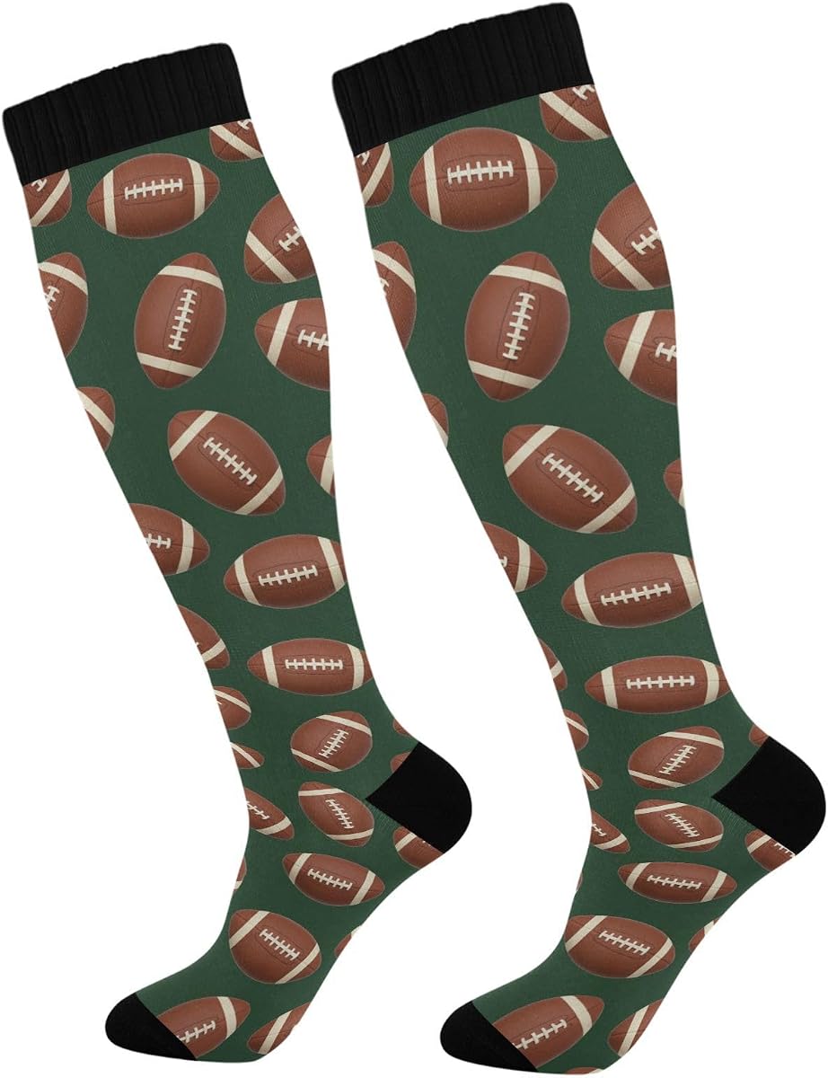 ALAZA Rugby American Football Green Compression Socks for Women Men Unisex Knee High Stockings for Running Athletic