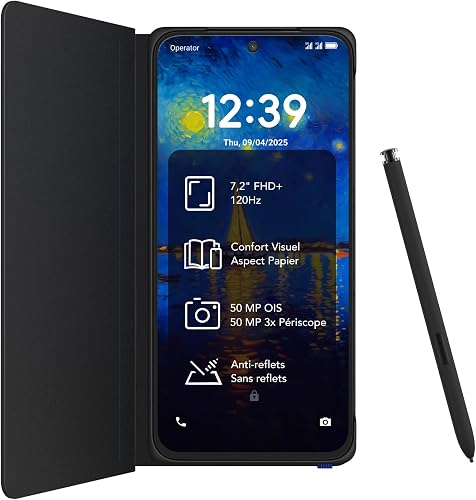 TCL NXTPAPER 60 Ultra 5G Android Smartphone,7.2" FHD+ 120Hz NXTPAPER Display,12GB RAM+512GB ROM,Eye Care Phone,Paper-like Display,Nebula Black,with Flip Cover and Stylus - 1