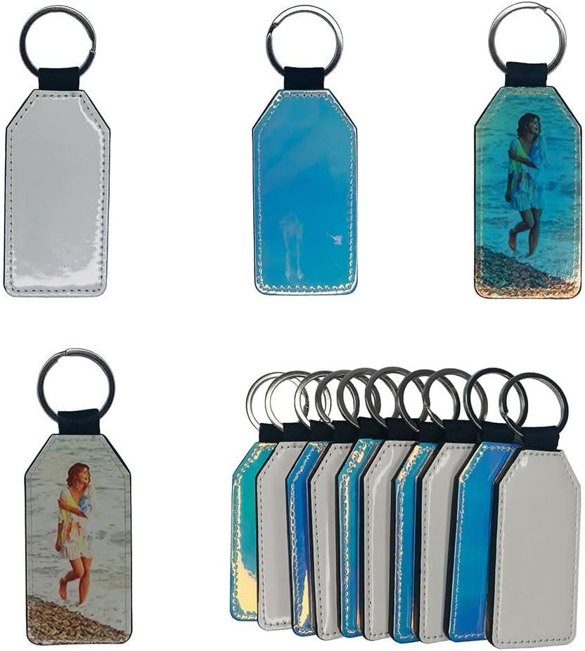 10 Pieces Sublimation Keychain (Blank leather + 7 Colors leather) Both Sides Can Be Sublimated DIY Craft (Bottle shape)