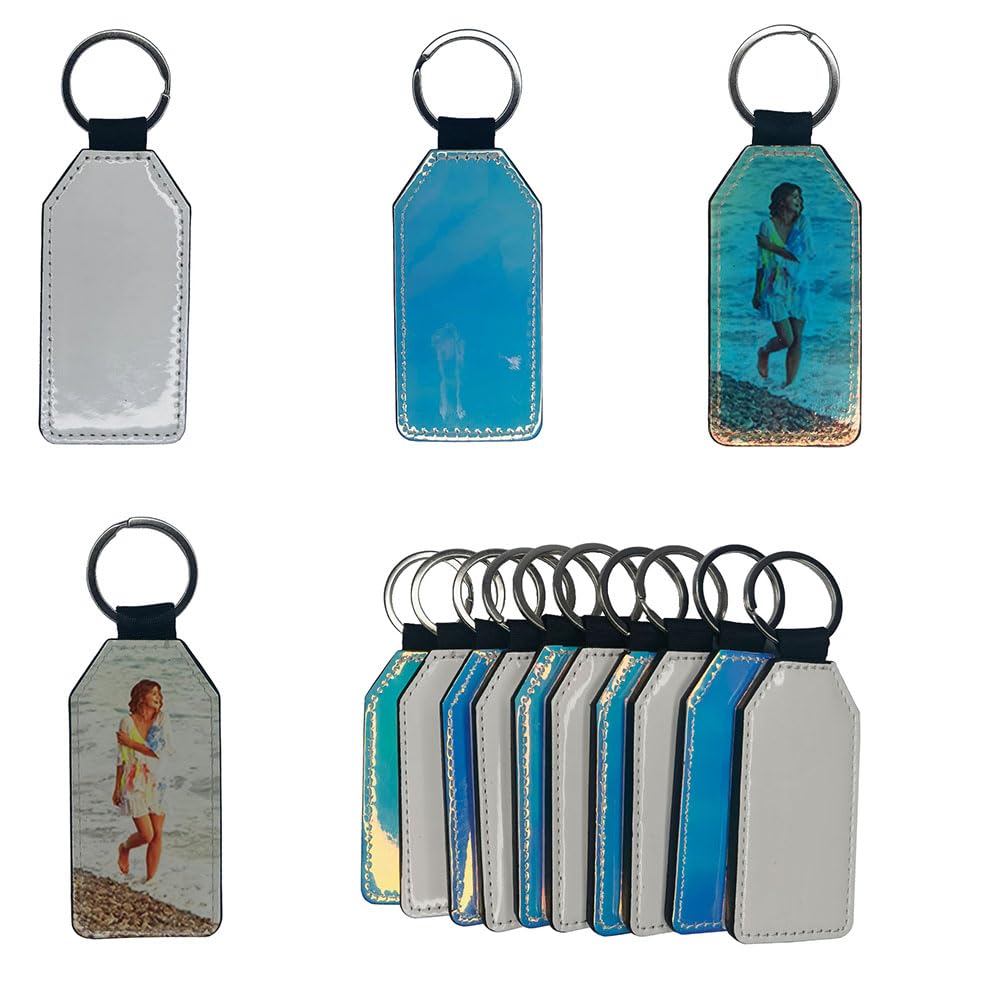 Yongkang 10 Pieces Sublimation Keychain (Blank leather + 7 Colors leather) Both Sides Can Be Sublimated DIY Craft (Bottle shape)