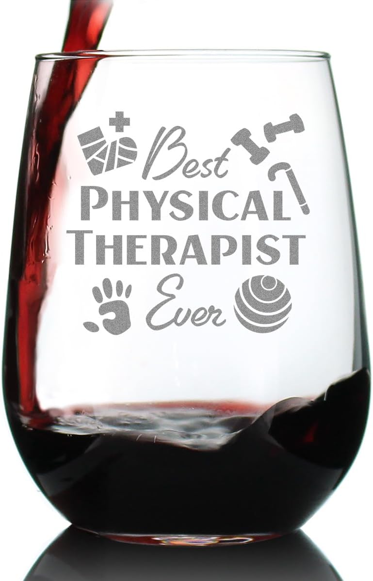 Bevvee Best Physical Therapist - Stemless Wine Glass - Physical Therapy Gifts - Large 17 Ounce Glasses