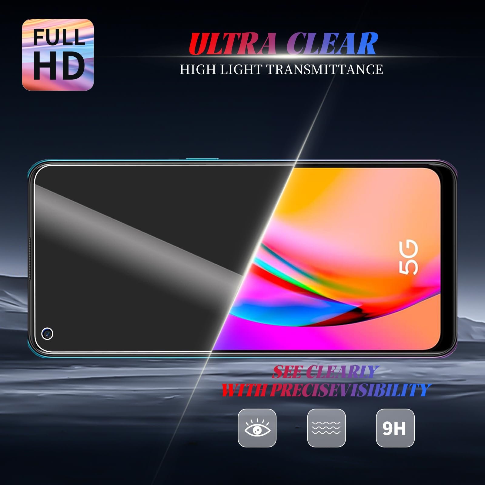 FWKDWHPH 3 Pezzi Vetro Temperato per OPPO A94 5G,con 3 Pezzi di Protezione Fotocamera,Durezza 9H,Anti Graffio,Senza Bolle,HD Pellicola Protettiva