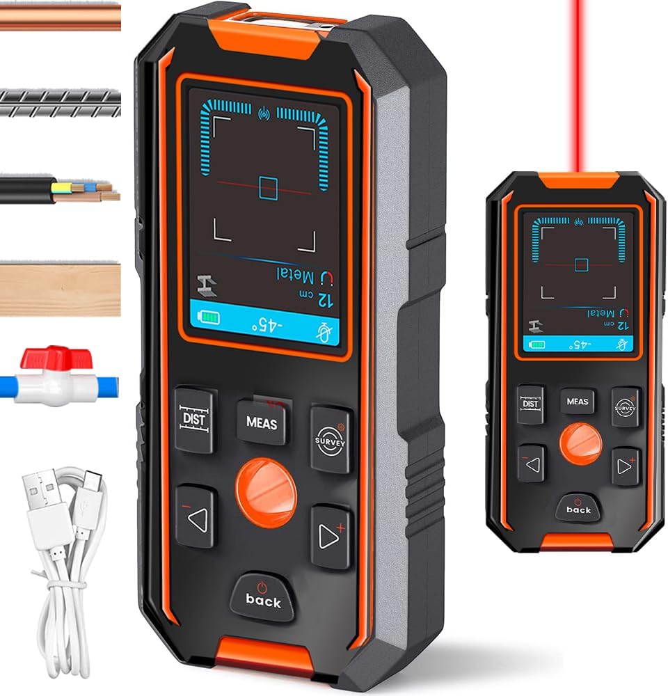 NOYAFA NF-518S Wall Scanner Stud Sensor 3IN1 Stud Detector Beam Detector Laser Rangefinder Digital Level Meter Tape Measure for Metal, Wood, Joists, AC Cord Rechargeable, Voice Annunciation