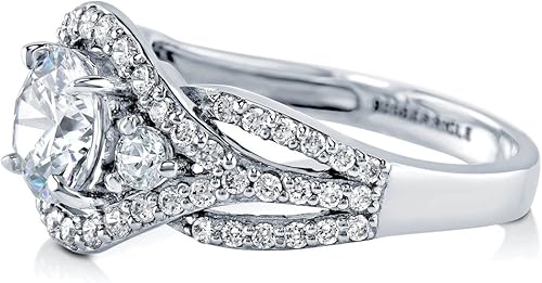 Miniatura 3 de BERRICLE Sterling Silver 3-Stone CZ Wedding Engagement Rings for Women, Stackable Cubic Zirconia Ring - Clear, Sapphire Blue Colors, 1-3 Piece Set