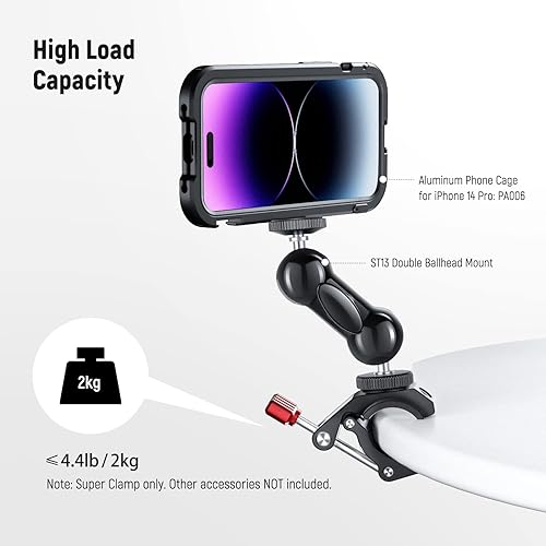 Miniatura 6 de NEEWER Super Clamp con zapata fría y orificios de rosca de 14 de pulgada y 38 pulgadas, carga máxima de 8.8 lbs, soporte de trípode de cámara en