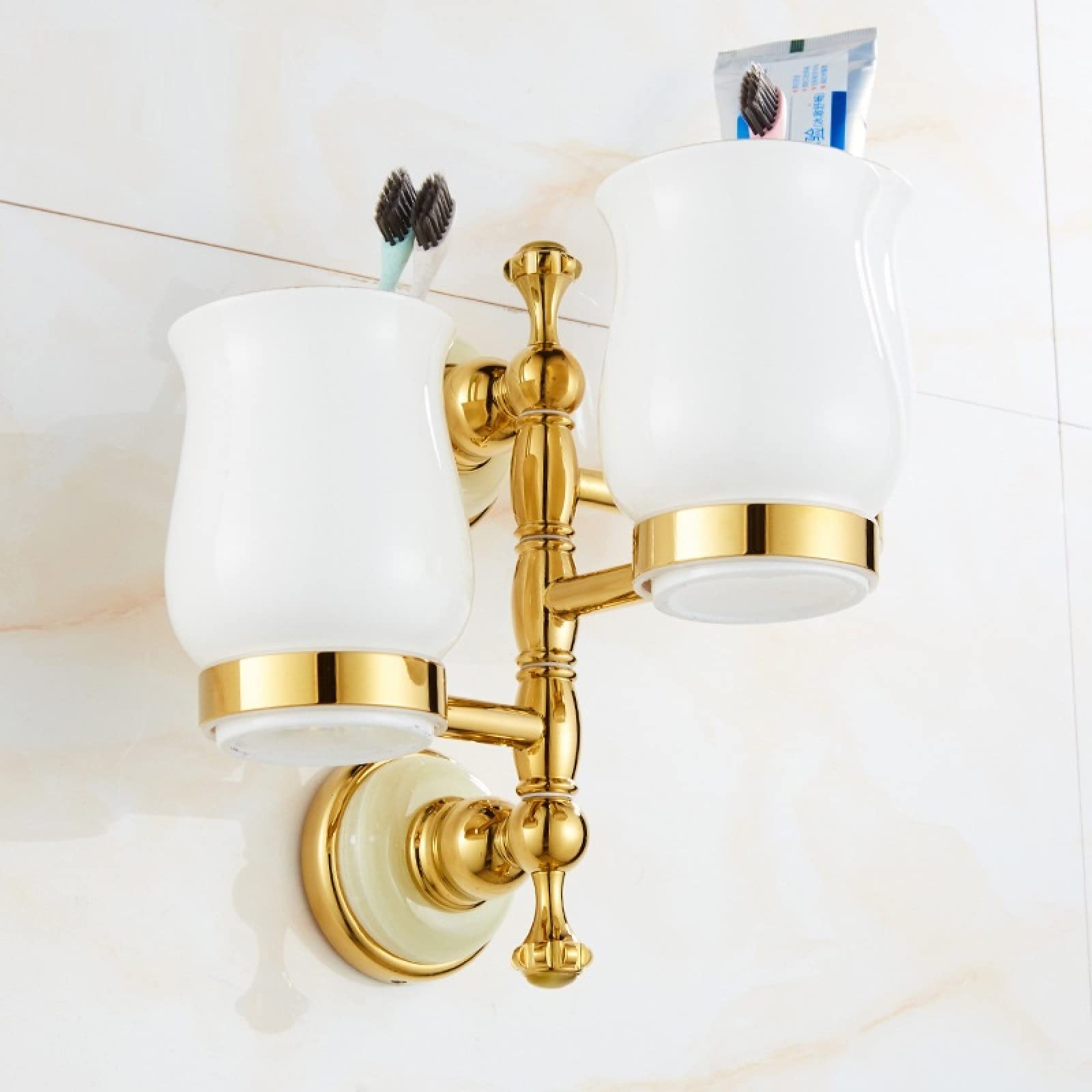 FGXHHS Full Copper Bath Towel Rack Bathroom Pendant Set Shelf, Hardware Jade Gold Rack, Three Cups