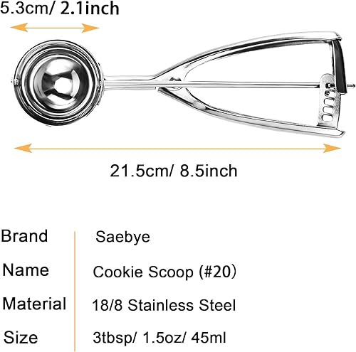 Miniatura 10 de Cuchara grande para galletas, 5.4 cucharadas2.7 onzas, bola de 2.5 pulgadas2.480 in, cuchara de helado de acero inoxidable 188, pala para cupcakes,