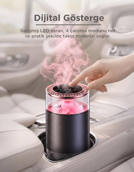 Araç İçi Aroma Difüzörü Hava Nemlendirici Rgb Işıklı Şarjlı Oda ve Araba Kokusu TCF01 Pembe