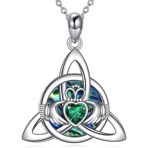Celtic Knot Birthstone Necklace for Women, S925 Sterling Silver Colored Gemstone Tr...