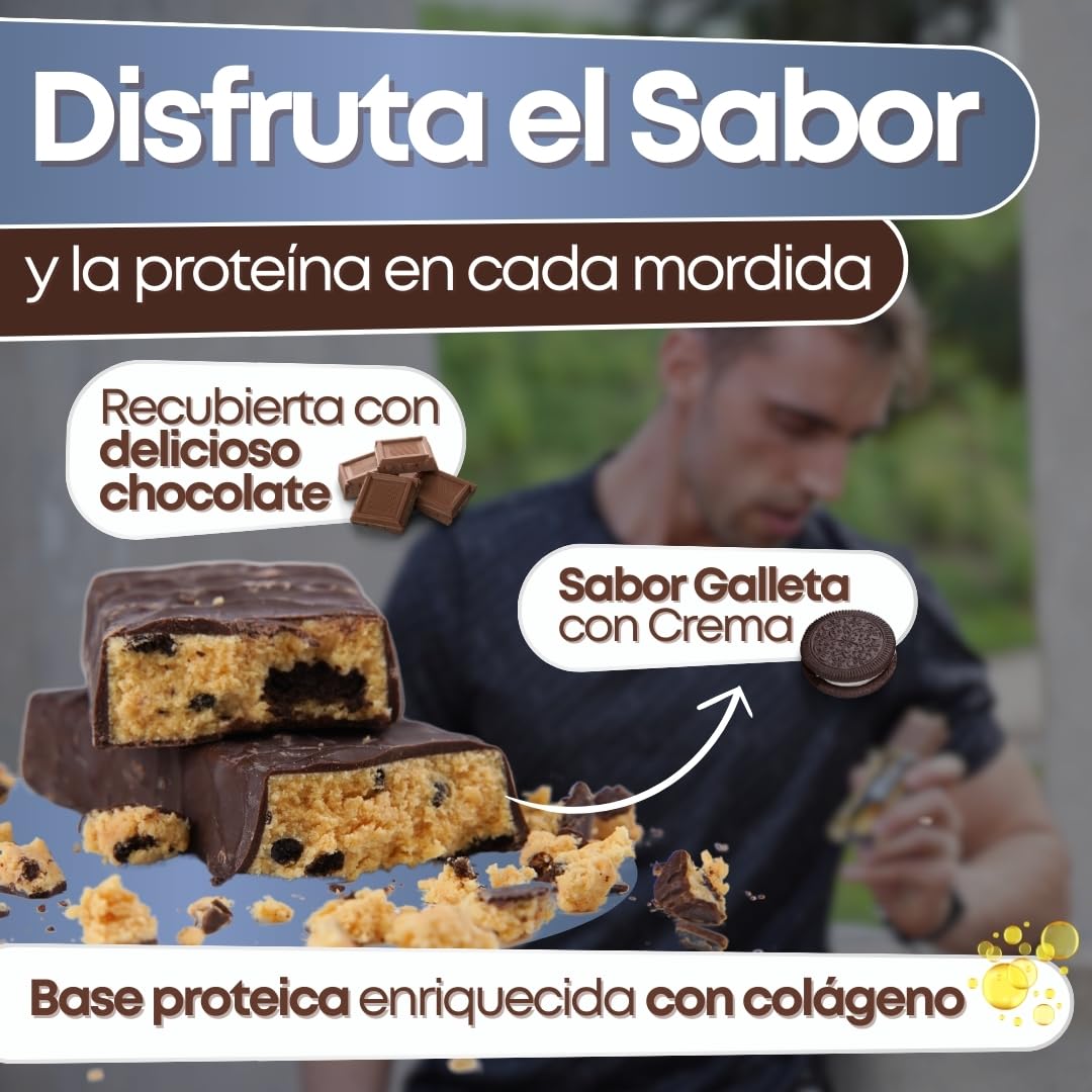 Barritas Proteina 30% Sabor Cookies & Cream – Barritas Proteínas Sin Azúcar – Snack Alto en Proteína para Gym o Trabajo – Pack 15 Unidades – Protein Bar Baja en Azúcar