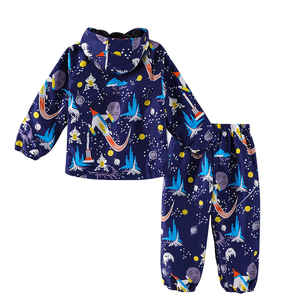 LZH Bambini Impermeabile Ragazzi Giacca con Cappuccio Dinosauro Cappotto + Pantaloni Set