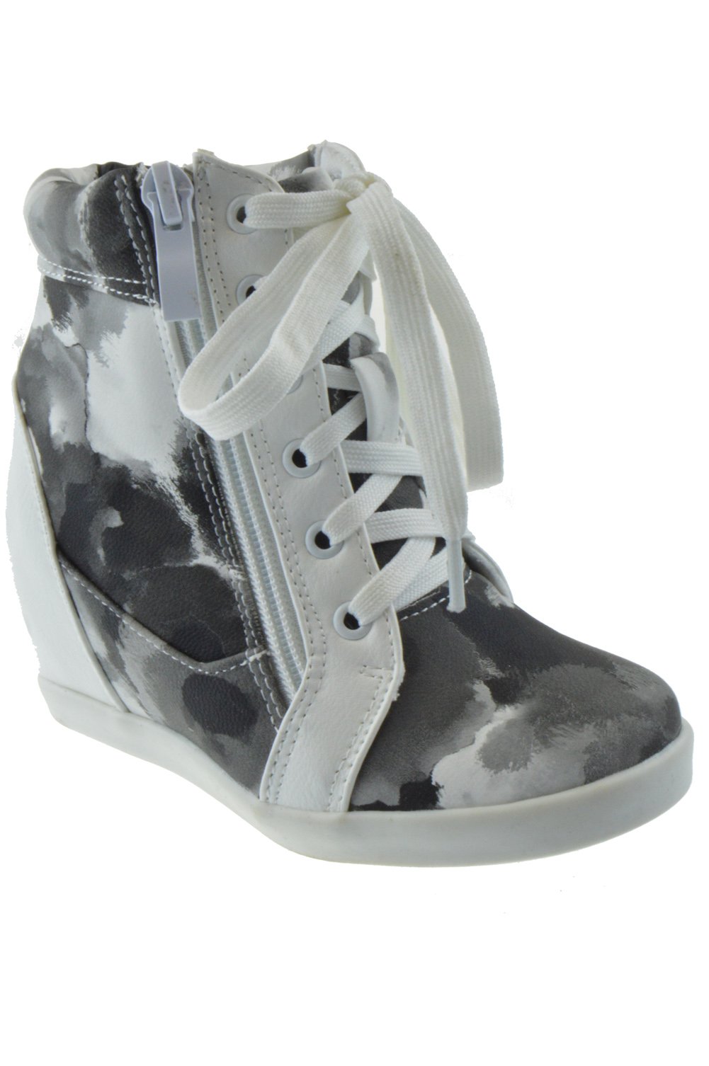 Peter 65K Little Girls Lace Up High Top Floral Wedge Sneakers Black