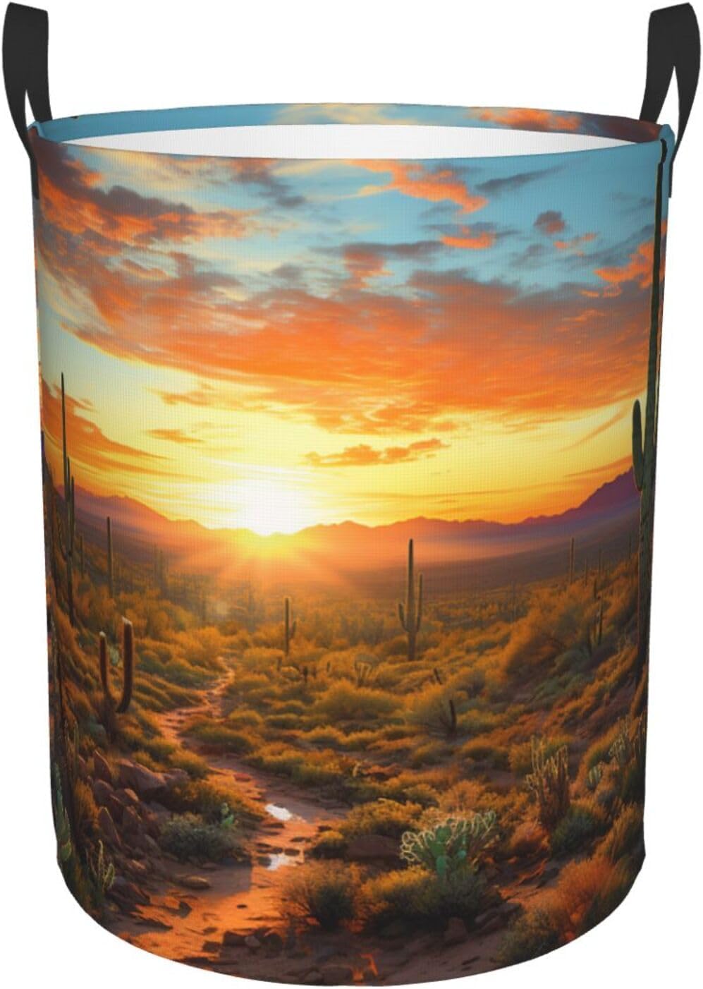 Saguaros at Sunset Laundry Basket With Handles, Foldable Laundry Hamper Oxford Cloth Dirty Clothes Basket Waterproof Clothes Toys Storage Bin Organizer for Bedroom Bathroom Dorm