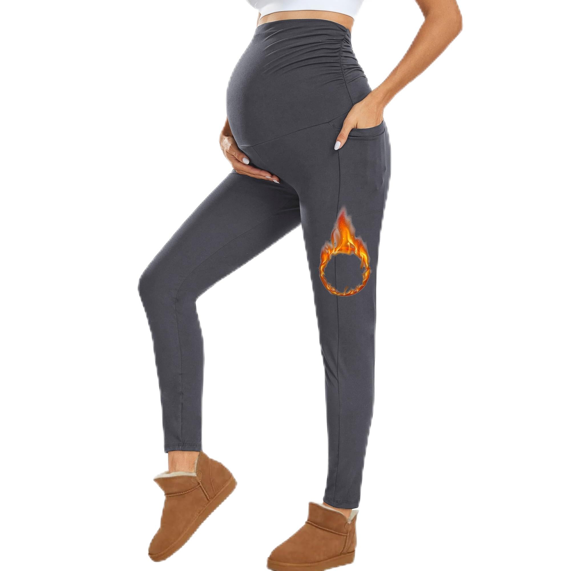 Farrobor Leggins Premaman Donna con Tasche Pantaloni Gravidanza a Vita Alta Morbidi Abbigliamento Premaman