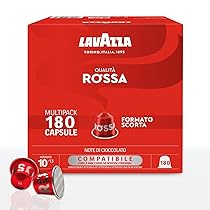 Lavazza, Qualità Rossa, 180 Capsule di Caffè in Alluminio Compatibili con Macchine Nespresso* Original, con Note di Cioccolato e Frutta Secca, Arabica e Robusta, Intensità 10, 13, Tostatura Media