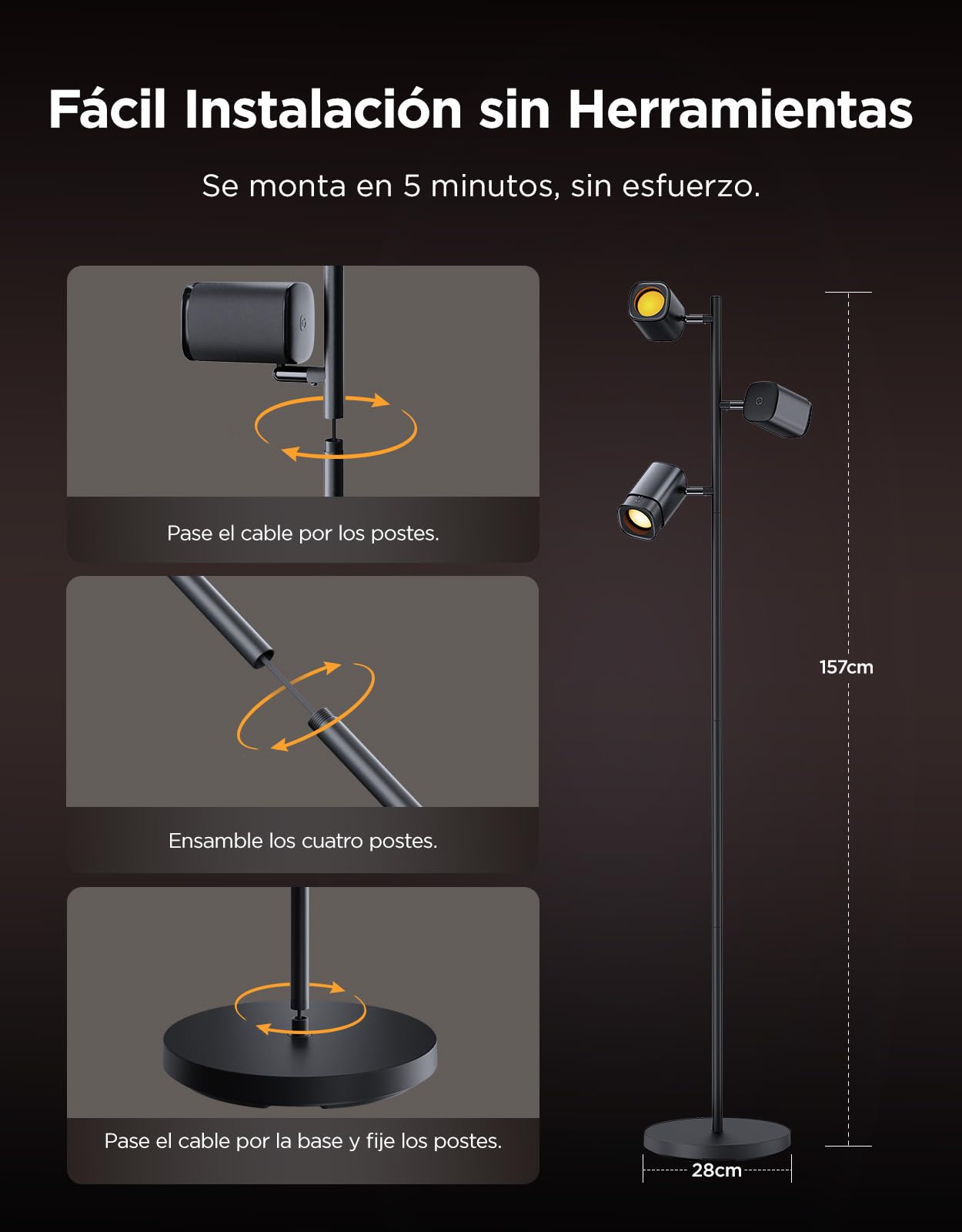 Govee LED Lámpara de Pie RGBWW, Ángulo Ajustable Lámpara Pie 1500 lm, Compatible con Matter Alexa, 64+ Escenas, Sinc Musica, 157 cm Lampara Negro para Sala de Estar, Dormitorio y Sala de Lectura. | 2700-6500K, Matter Alexa Compatible, 64+ Escenas, Sinc Mu