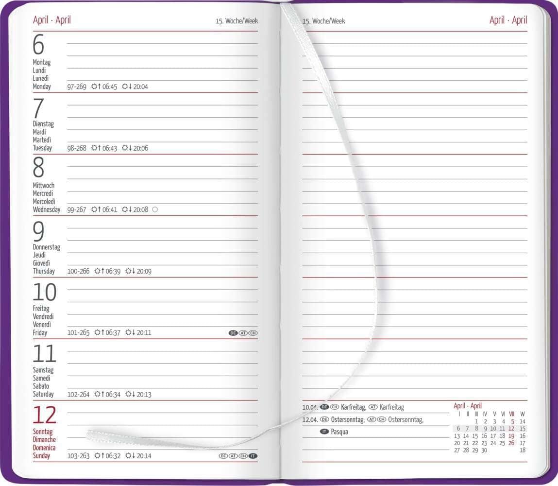 Ladytimer Slim Deluxe Purple 2024 - Taschen-Kalender 9x15,6 cm - Tucson Einband - mit Motivprägung - Weekly - 128 Seiten - Alpha Edition