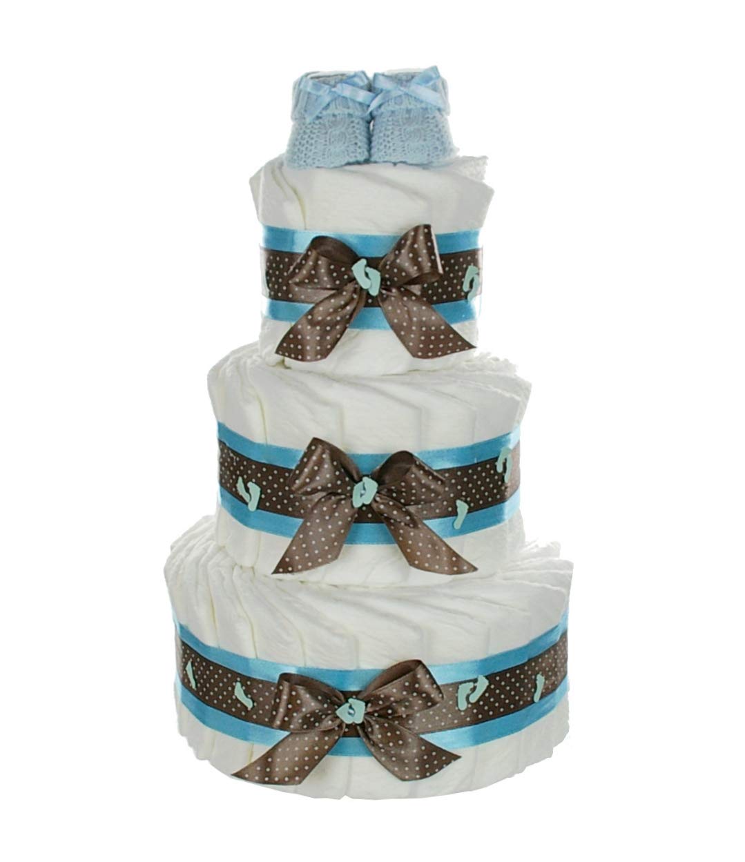 Gâteau de couches XXL avec Baby Booties Bleu Cadeau Naissance Baptême