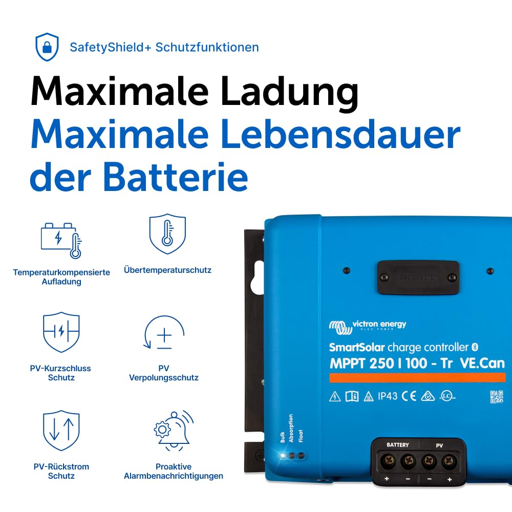 Victron Energy SmartSolar MPPT TR VE.Can 250V 100 Amp 12/24/36/48-Volt Solar Laderegler (Bluetooth)