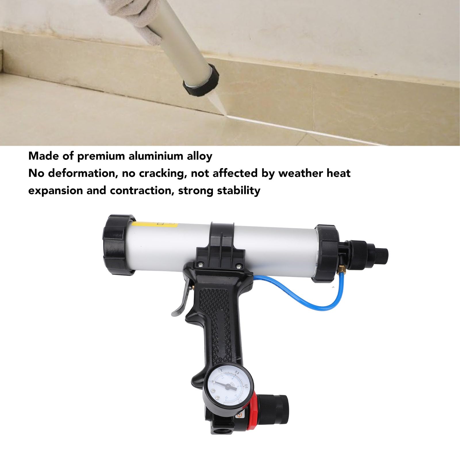 Pistola para Calafatear Salchichas, Herramienta Neumática para Calafatear de Aleación de Aluminio con Costos de Mano de Obra, Dispositivo Aplicador de Masilla Sellador para (310ml)