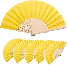 Deliex delicias de Extremadura. 25 Abanicos de tela y madera en color amarillo. Abanicos para invitadas en bodas, bautizos y comuniones, abanicos para fiestas de verano. (AMARILLOS, AM25)
