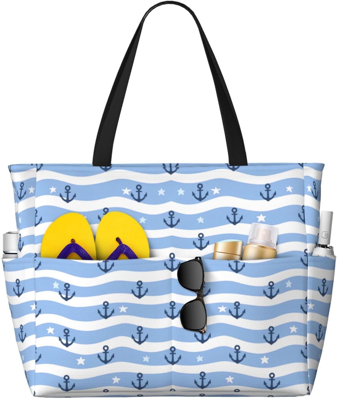 Large Beach Bag for Women Waterproof Foldable Travel Shoulder Tote Bag with Pocket for Weekender Pool Vacation