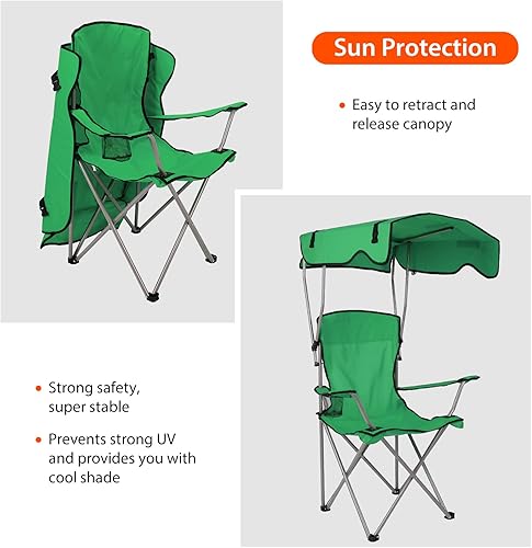 Miniatura 4 de Silla de camping plegable con toldo – Silla de playa de protección solar con toldo de sombra, carga de 330 libras, asiento plegable con soporte para