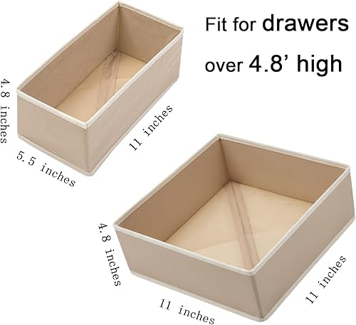 Miniatura 8 de Juego de 4 organizadores de cajones de calcetines, color beige, cubos de almacenamiento de tela pequeños, divisores de cajones de 11 pies para ropa