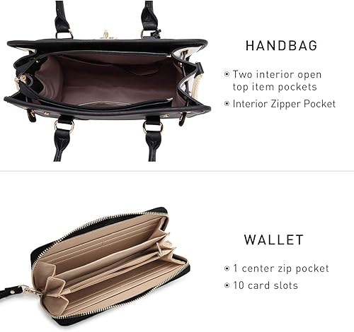 Miniatura 47 de Dasein Bolsos de mano de dos tonos para mujer, bolsos de hombro de cuero vegano, bolsa grande con cartera a juego A1 marrón y beige con cartera a