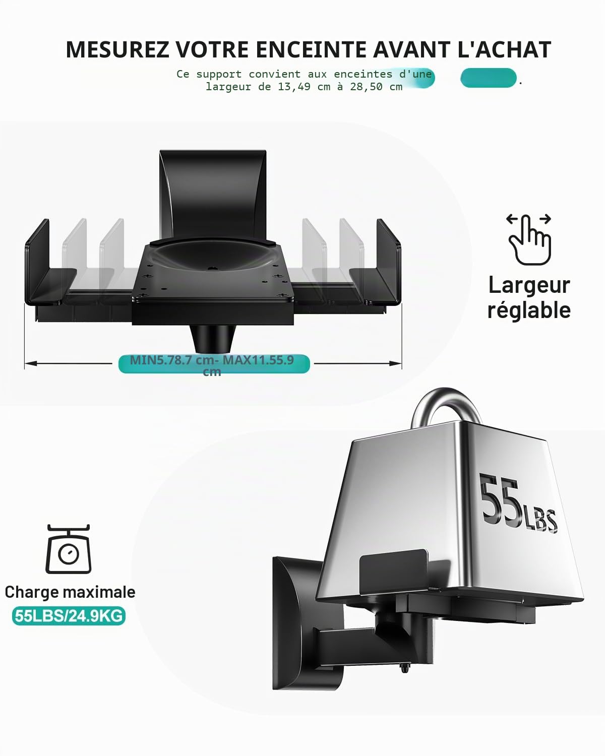WALI Support de Montage Mural Double Face pour Haut-Parleur d'étagère et de bibliothèque - Peut Supporter jusqu'à 25 kg (SWM201) - Noir