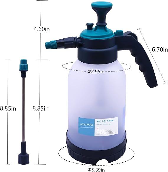 HTDYOO 0.5 Gallon Garden Pump Sprayer, Hand Held Garden Sprayer