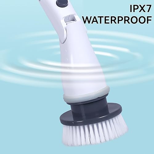 Miniatura 7 de Limpiador eléctrico giratorio, cepillo de limpieza inalámbrico con 3 cabezales de cepillo reemplazables, mango ajustable y desmontable, impermeable,