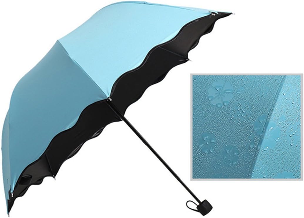 Windproof Carom Cloth and Metal Folding Anti UV Parasol Compact Lady Bumbershoot Umbrella (91x64cm, Blue)