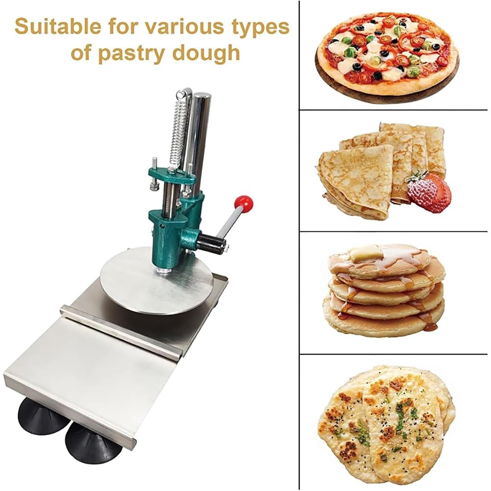Prasa do ciasta do pizzy, 20 cm, ze stali nierdzewnej, z regulowanym ramieniem, wytrzymała żeliwna podstawa do skórki pizzy, chapati, ciast ręcznych, miękkich bułek