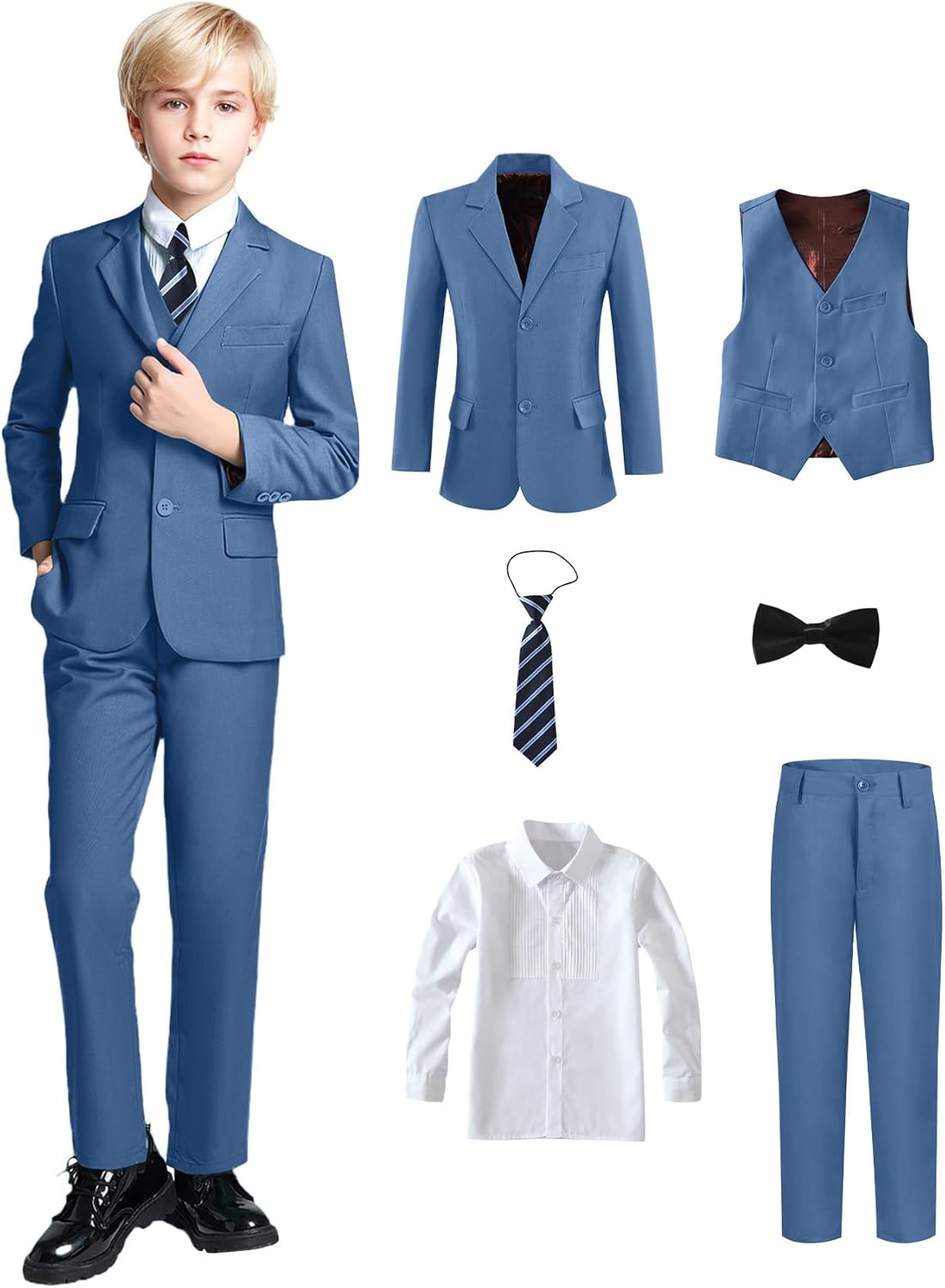 Yanlu Boy's Tuxedos Toddler Formal Suits Set Kids Blue Black Slim Fit Suit for Weddings