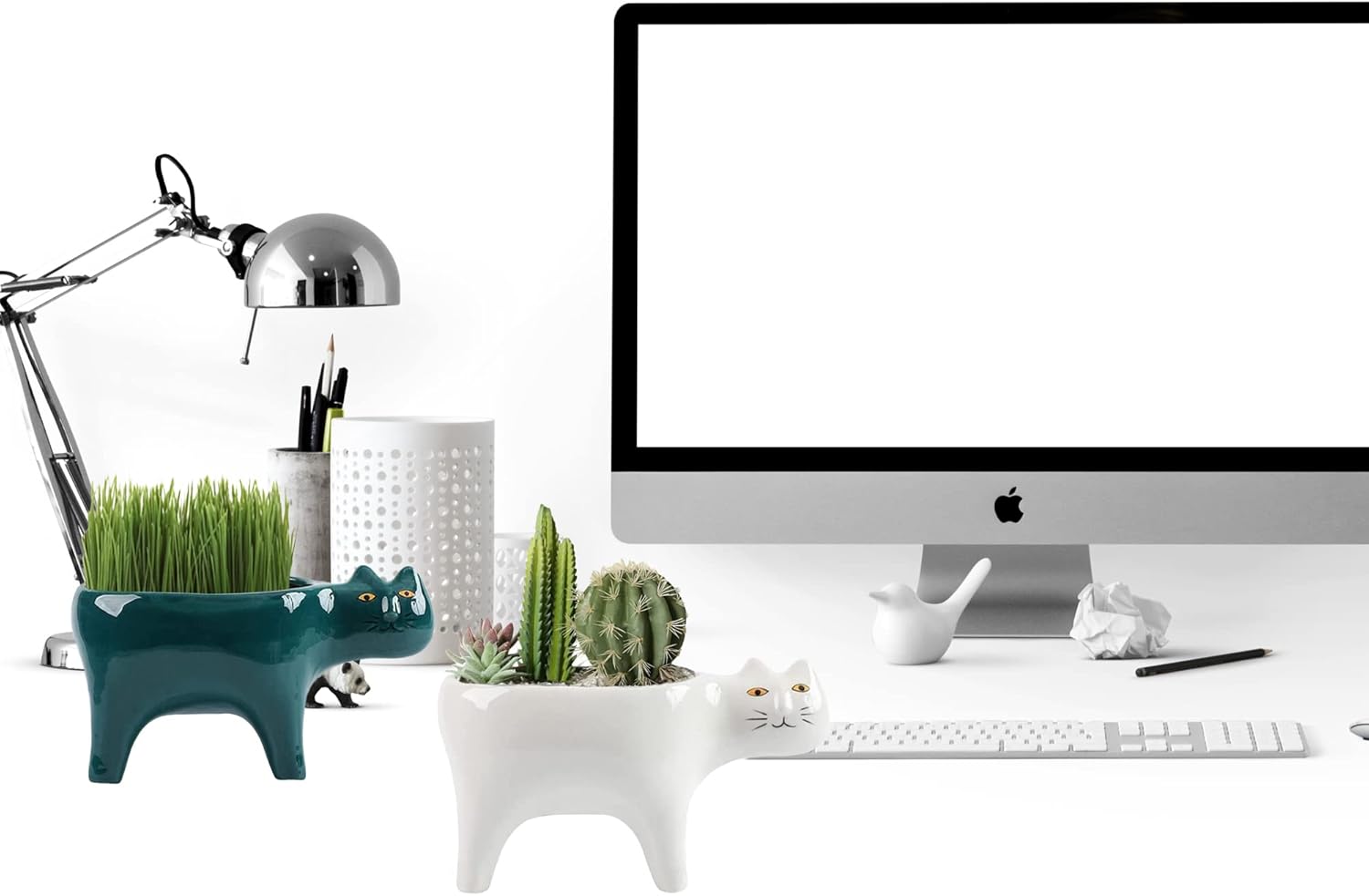 DIYOMR Cat Planter Animal Succulent Pots, Ceramic Cat Mini Flower Pots Cactus/Plants Containers for Home Office Desk Windowsill Decor, Plants Not Included (2Pcs)