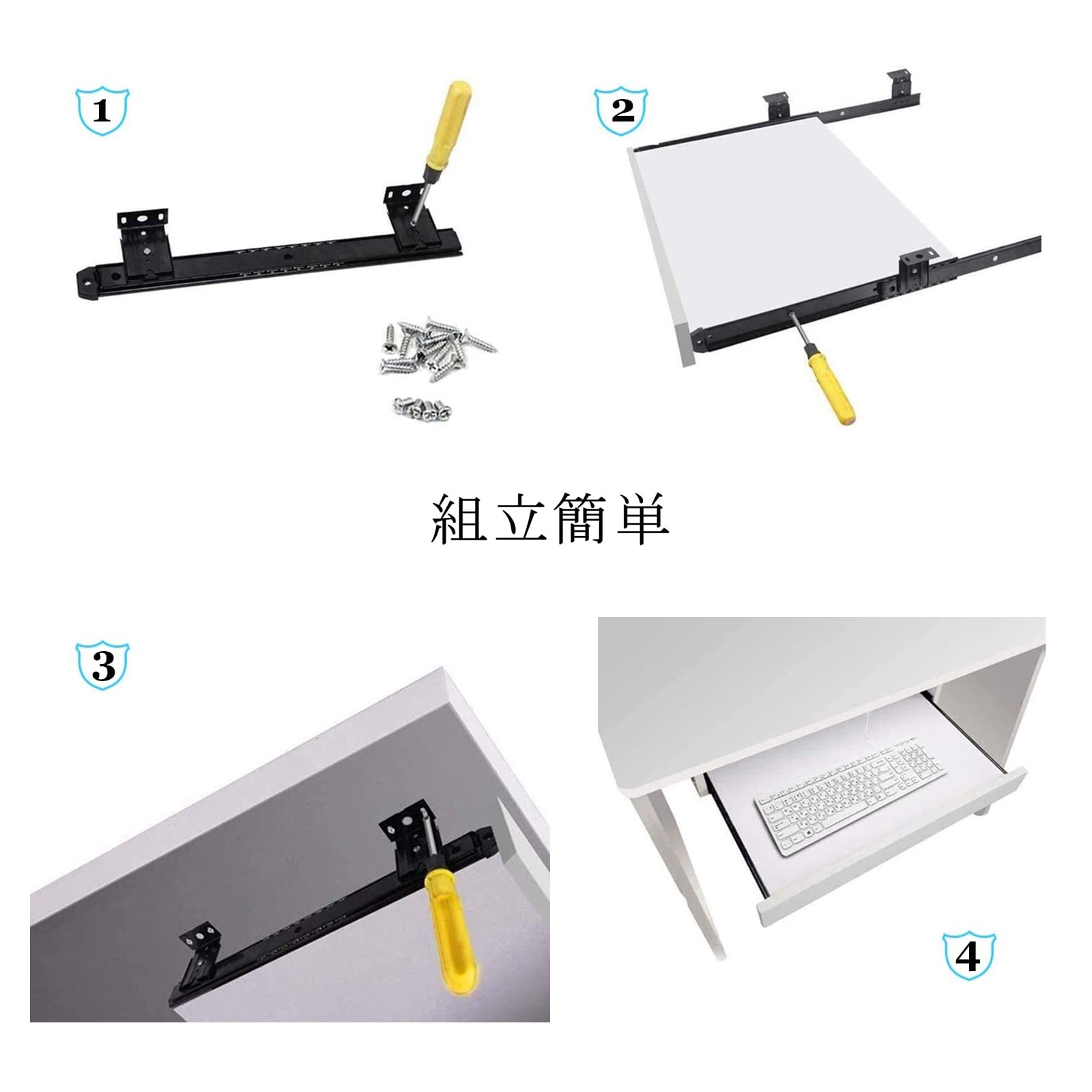 Bandeja ergonómica para teclado debajo del escritorio con reposabrazos, extensor de escritorio de 60 cm x 27 cm, para oficina en casa y juegos, accesorio negro de fácil instalación para mayor