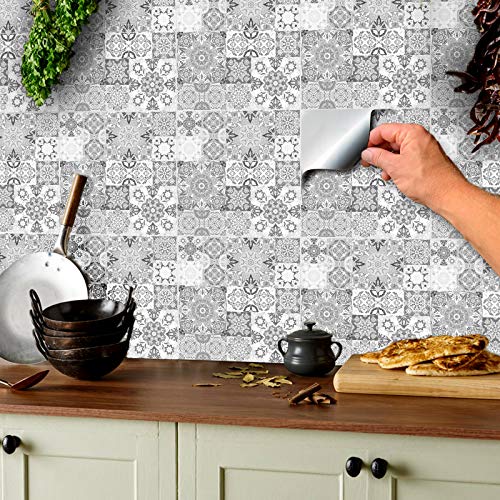 24 gris autocollants de carreaux adhésifs carrés plats de 10 x 10 cm avec motifs de carrelage pour salle de bain ou cuisine - imperméable Cover