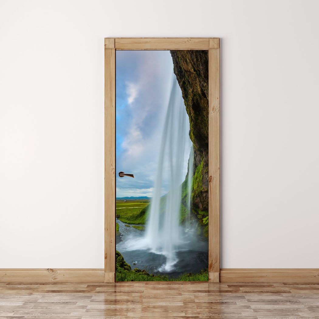 RoyalWallSkins Door Mural Wall Sticker Waterfall and Rock - Bubble Free Version, Semi-Glossy, Self Adhesive Peel & Stick Door Wrap (36 x 80)