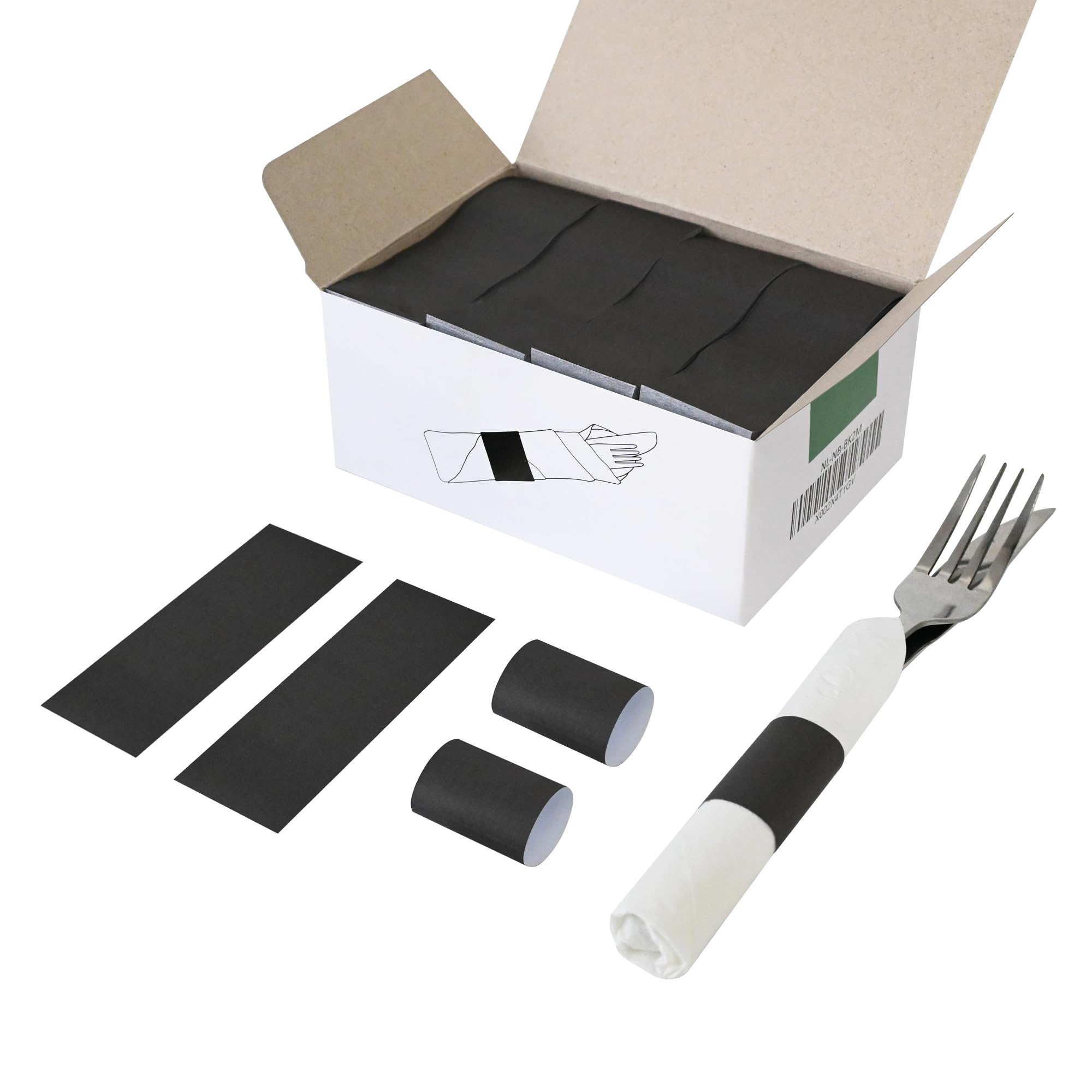 NATURALABEL Self-Adhesive Napkin Bands, Pack of 2,000, Black